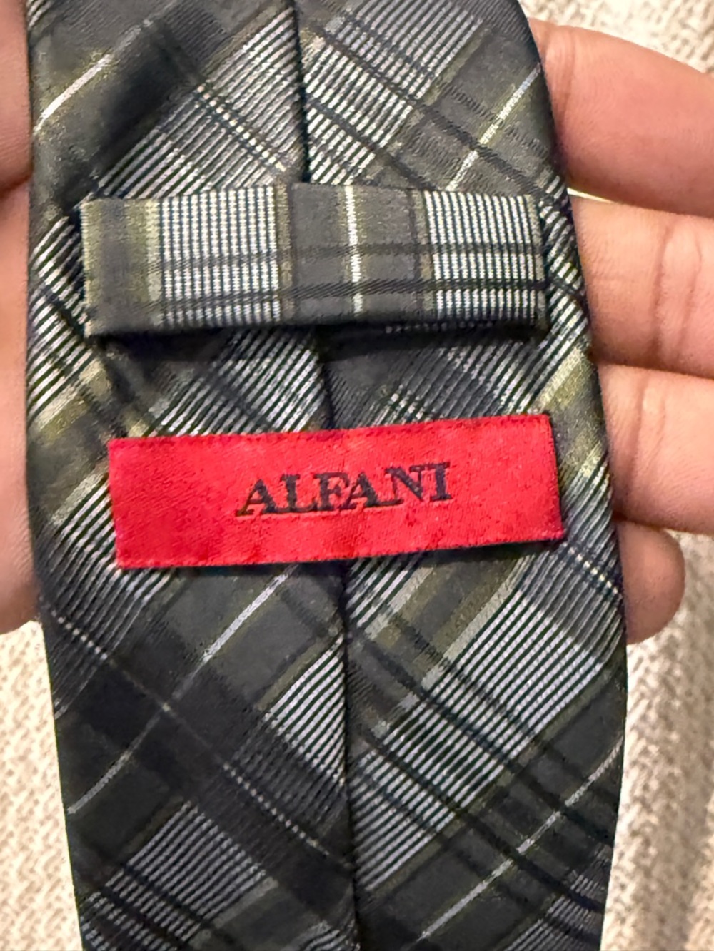 Alfani Black and Gray Plaid Tie with Red Label